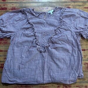 Terra & Sky Lavender Striped Ruffle Blouse